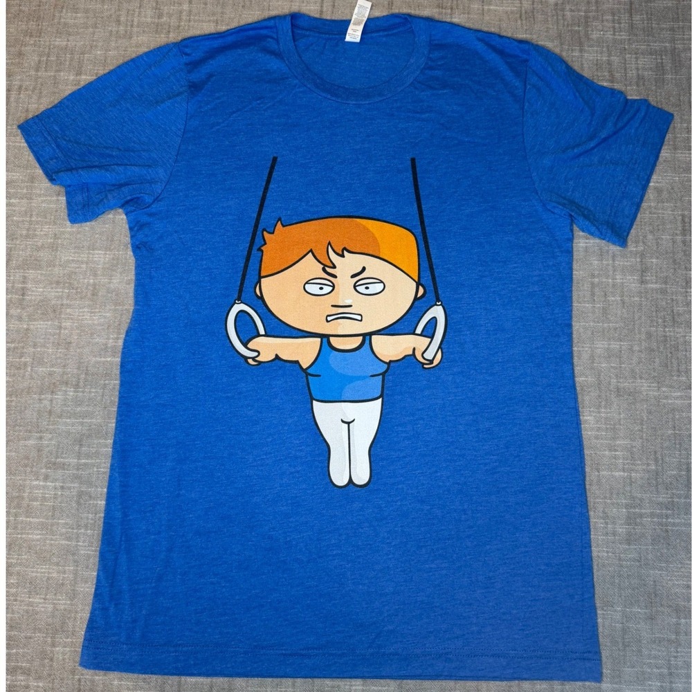 Bella Canvas Mens Gymnast Rings Graphic T-Shirt Blue Heather Tri-Blend Medium